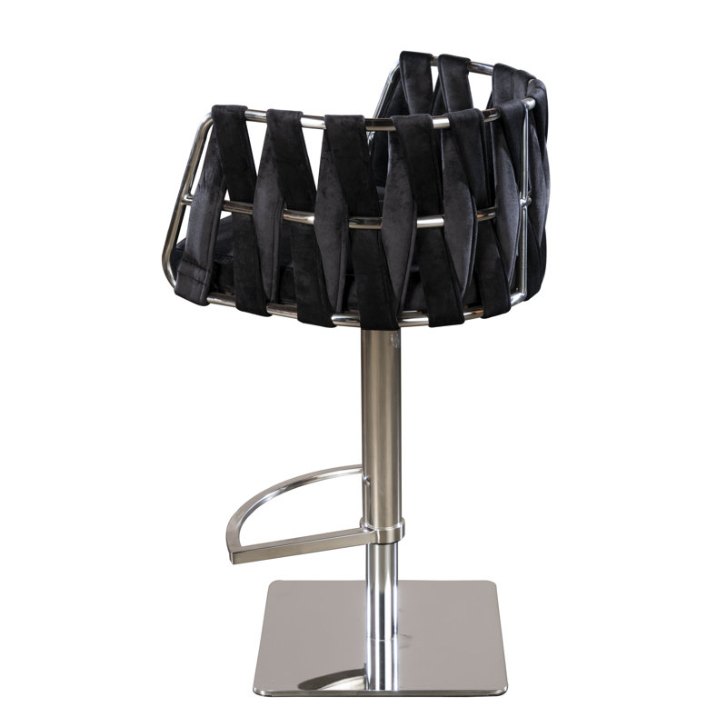 Piedmonte Swivel Adjustable Height Bar Stool – Modern Weaved Back Design with Adjustable Seat, Silver, Black