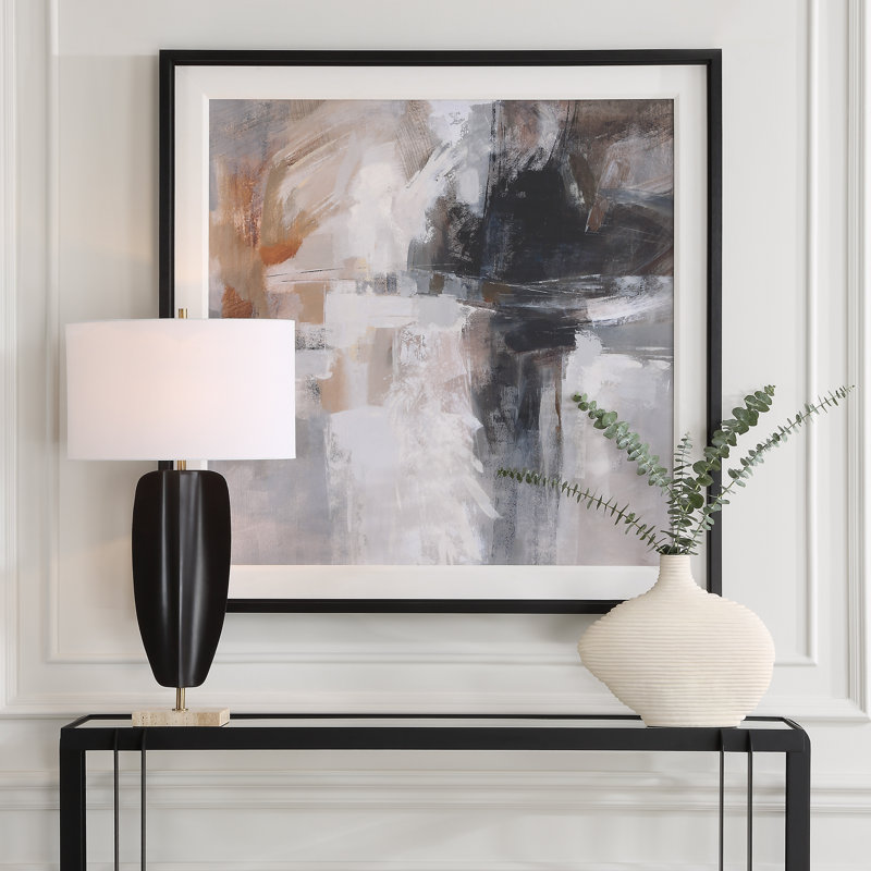 Neutral Abstract Framed Print with Black Wood Frame