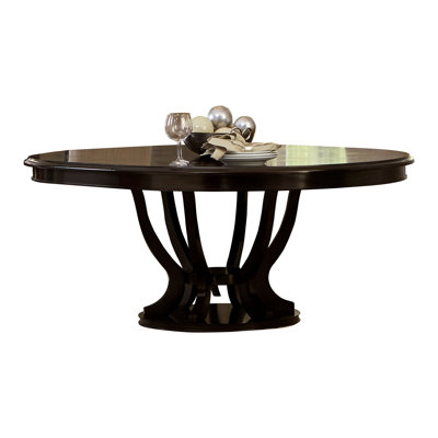 Contemporary Round Oval Dining Table with Extension Leaf - Espresso Finish Wood Pedestal Base