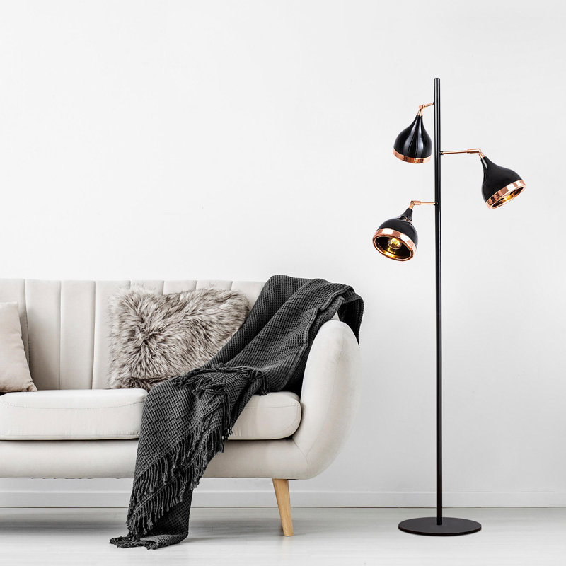 Albie 163cm Black/Gold Tree Floor Lamp, Black Copper