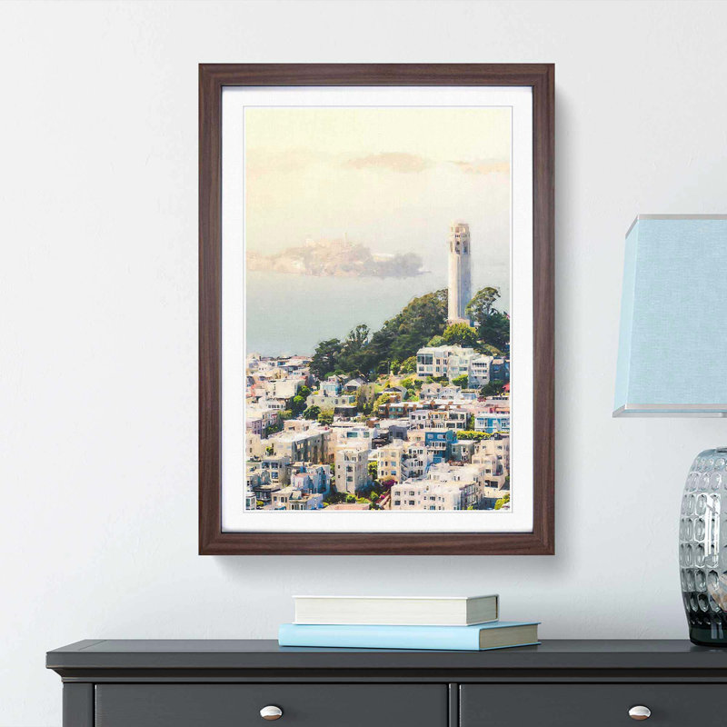 View of Alcatraz in San Francisco - Picture Frame Graphic Art Print, Walnut, 60cm H x 40cm W x 2cm D