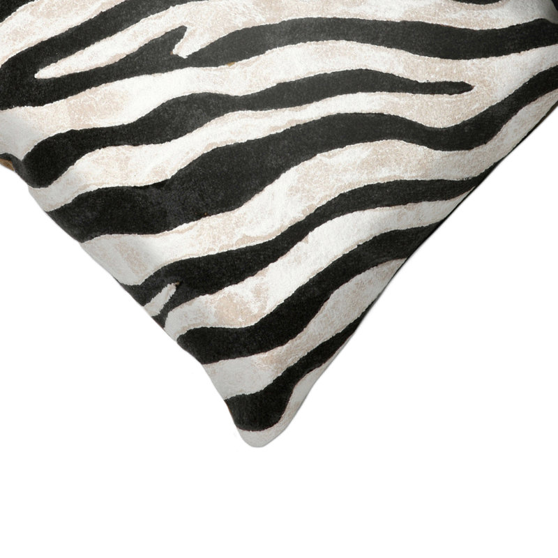Black and Beige Zebra Print Rectangular Polyester Pillow