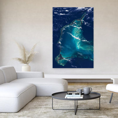 Vue satellite de l'île Eleuthera et de l'océan Atlantique, Bahamas, paysage contemporain abstrait, art naturel