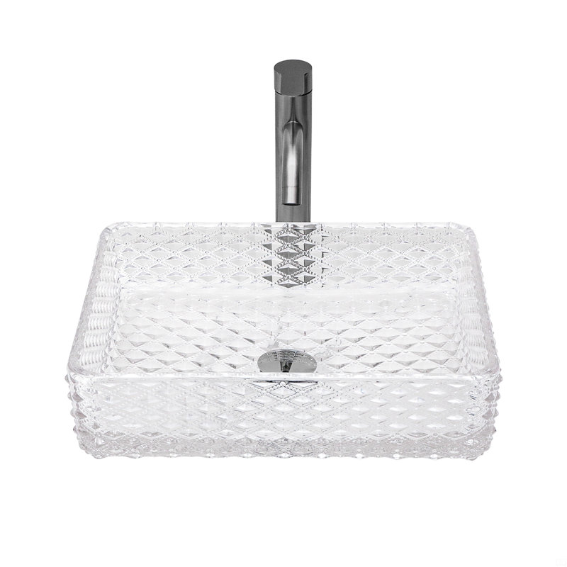 Lavabo vasque de salle de bain au-dessus du comptoir, lavabo vasque en verre trempé avec bonde escamotable (sans robinet)