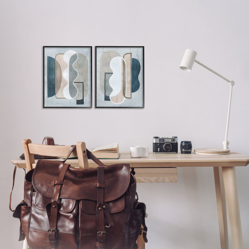  «Wavy Retro Contemporary», ensemble de 2 estampes numériques par Grace Popp, H 14 po x l 11 po, Giclée encadrée noir minuit