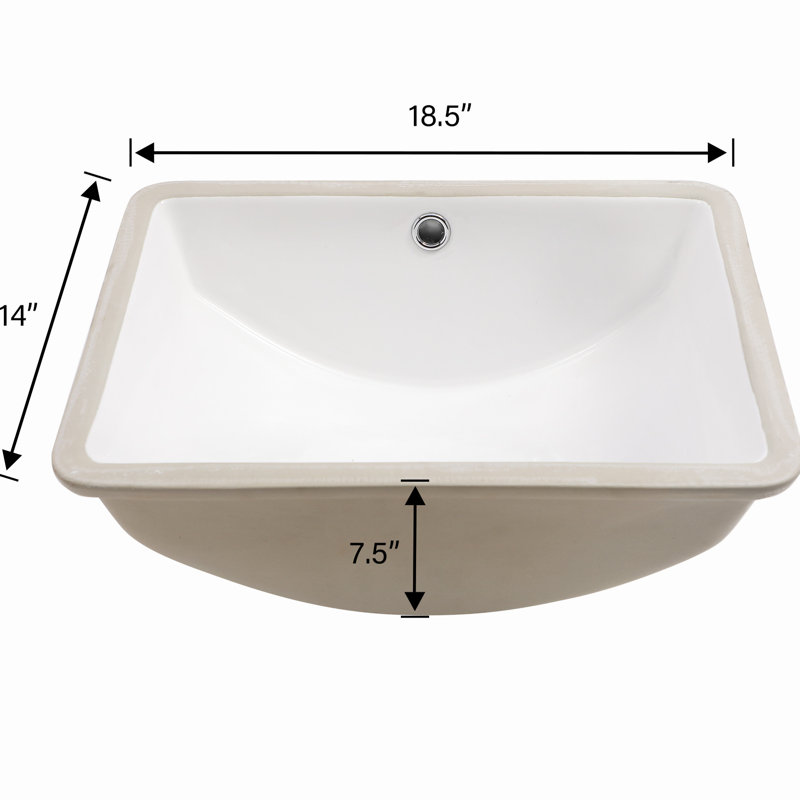 Lavabo de salle de bain rectangulaire en céramique blanche avec trop-plein - 18,5 "x 14" encastré, teint, élégant pour le bureau et la maison encastré, élégant