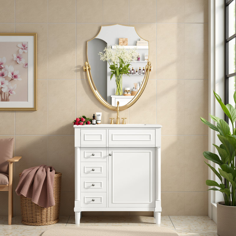Meuble-lavabo 30 po avec comptoir en céramique, Blanc