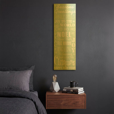 'Seasons Greetings Sign' By Jean Plout Gold Metal Wall Art, 12" x 36"