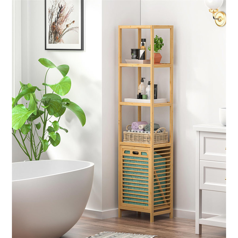 Natural Bamboo 4-Tier Tilt-Out Laundry Hamper with Shelf