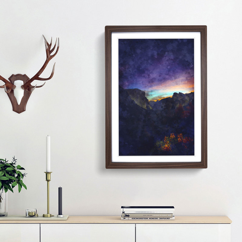 Sunrise in Yosemite Valley California - Picture Frame Graphic Art Print, 33cm H x 24cm W x 2cm D, Walnut Framed