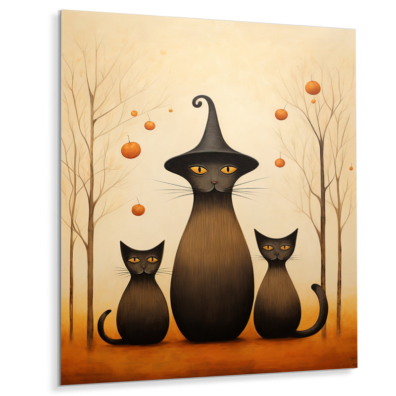 Famille de chats magiques - Chat, art mural dans le salon, Métal métal, H 44 po x l 34 po x P 1,5 po
