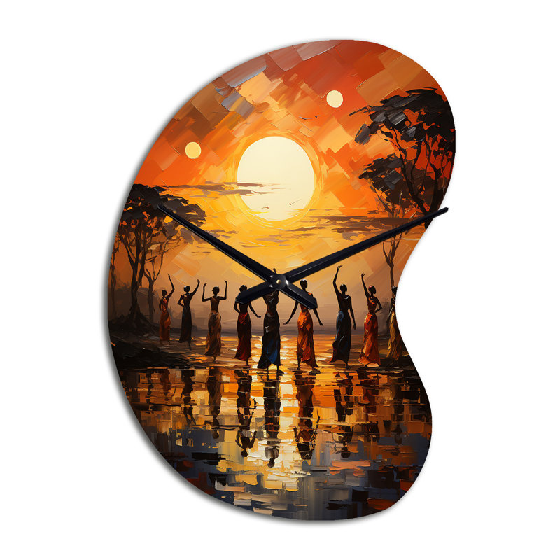 African Savannah Melody II - Art africain, forme unique en métal, horloge murale, Grand