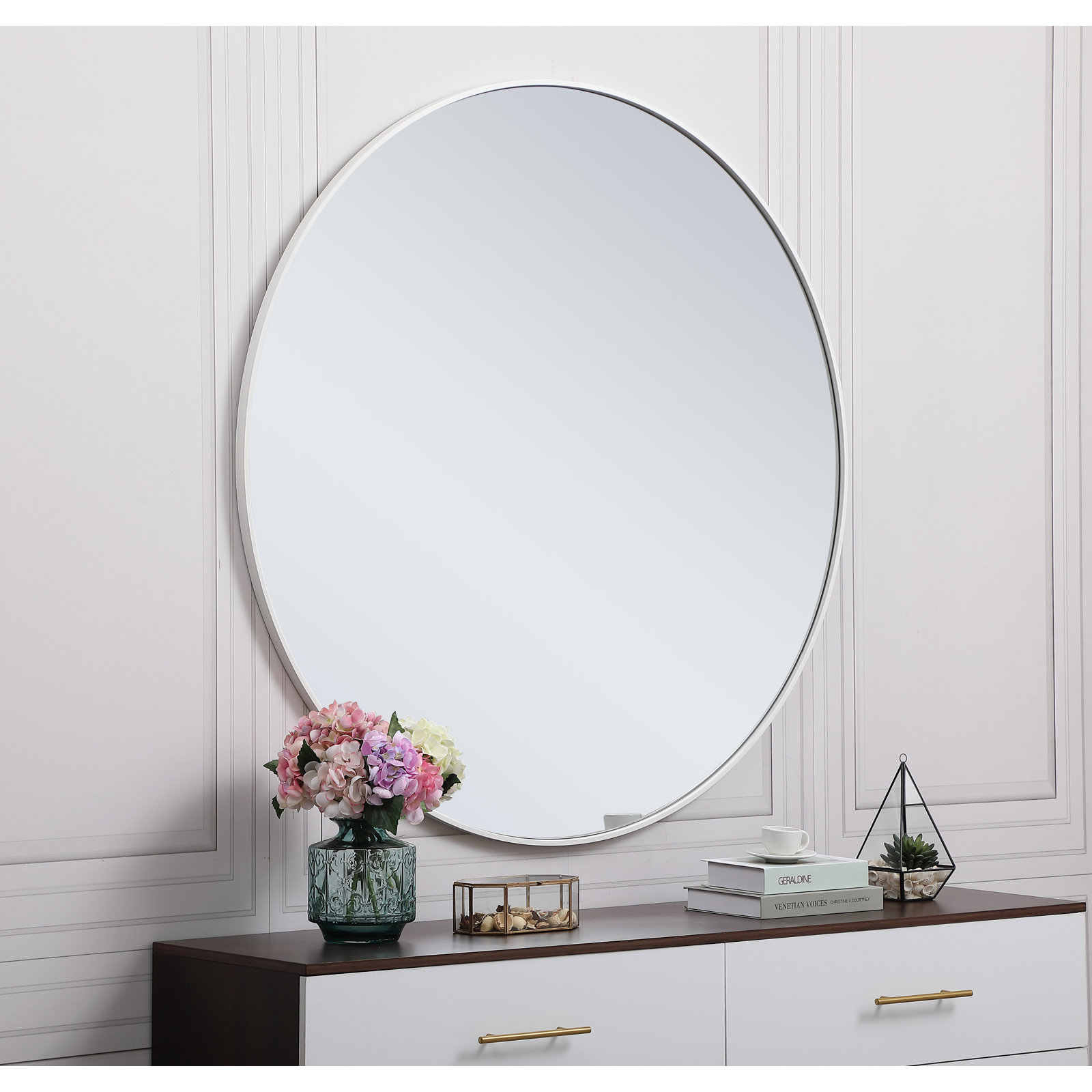 Sabine Metal Round Wall Mirror, White, 45" x 45"
