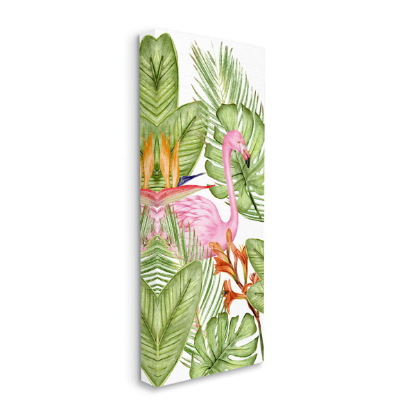 Bay Isle Home Flamingo & Monstera Leaves On Canvas by Kim Allen Print ...