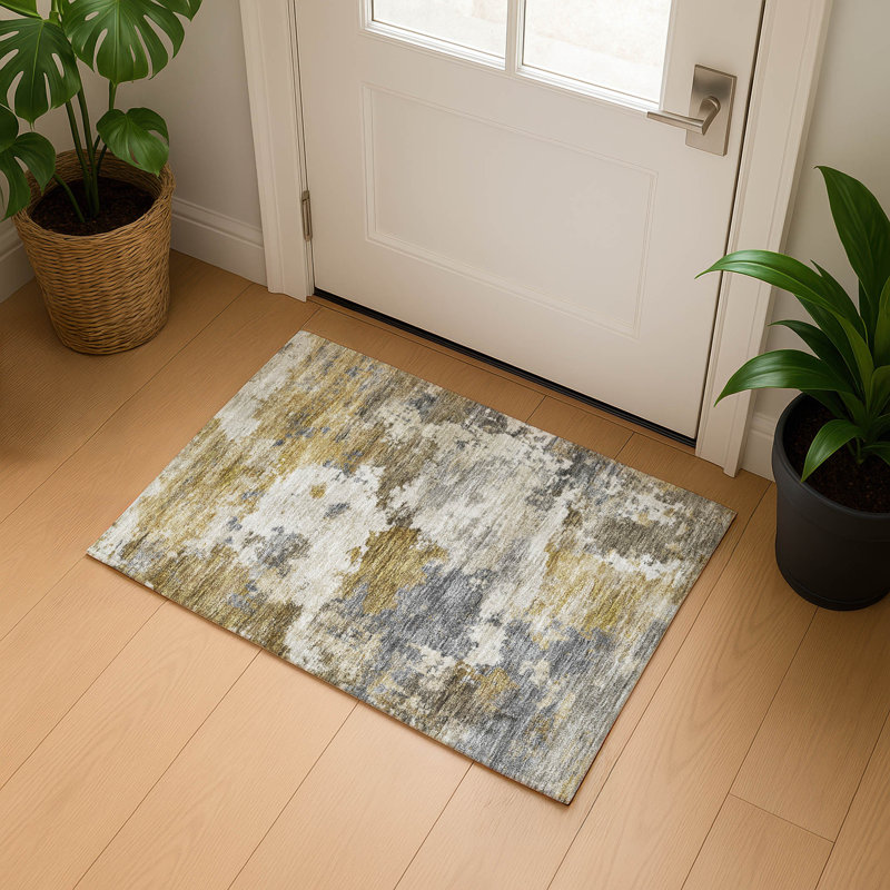 Premium Machine Washable Mayfield AMF2144 abstract Rug, 1'8" x 2'6", Brown