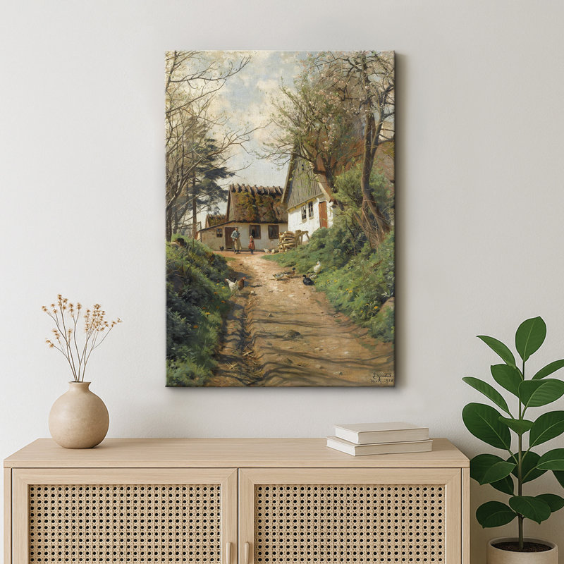 «Spring Country Farmhouse Path with Chickens», œuvre de pastorale rustique, impression sur toile encadrée, Toile tendue