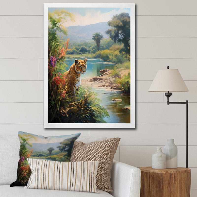 Green Panther Impressionist Retreat sur toile, H 32 po x l 24 po x P 1 po, Cadre photo blanc