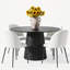 Ensemble de table de salle à manger noir rond avec 4 chaises rembourrées, mobilier de salle à manger moderne à piédestal cannelé-1384169857
