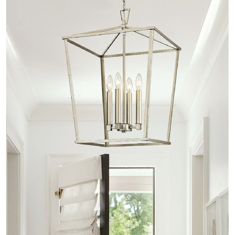 Lustre lanterne géométrique ouvert 4 lumières, Champagne doré