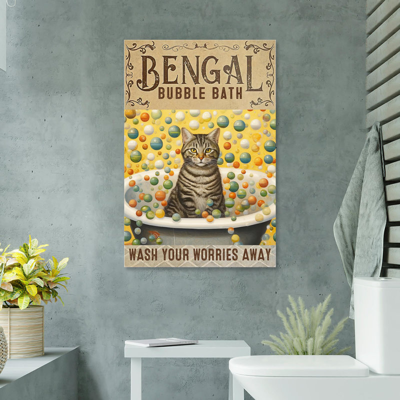 «Bengal Bubble Bath», impression rectangulaire 1 pièce, bain de bulles du Bengale sur toile, H 36 po x l 24 po x P 1,25 po