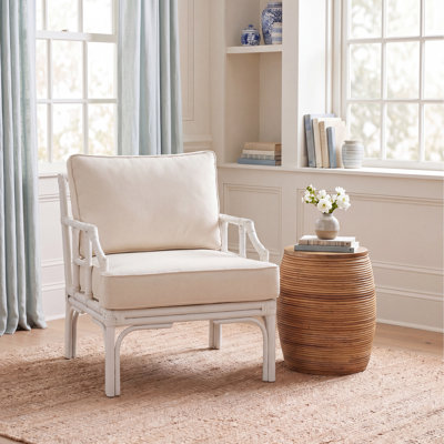Elegant Twilley Chinoiserie Club Chair – White Bamboo-Inspired Frame with Plush Cotton-Blend Cushion