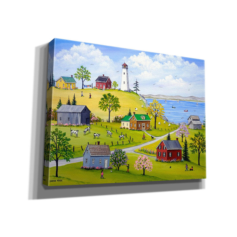 «Phare, lilas et lupins sur toile» par Sharon Mark, H 12 po x l 16 po x P 0,75 po