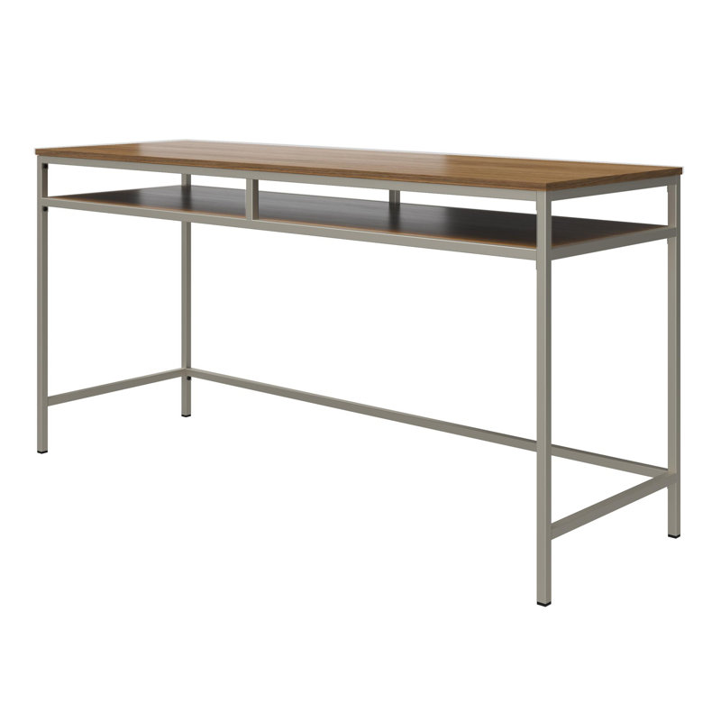 Lillegard Metal Base Writing Desk, Walnut, Taupe