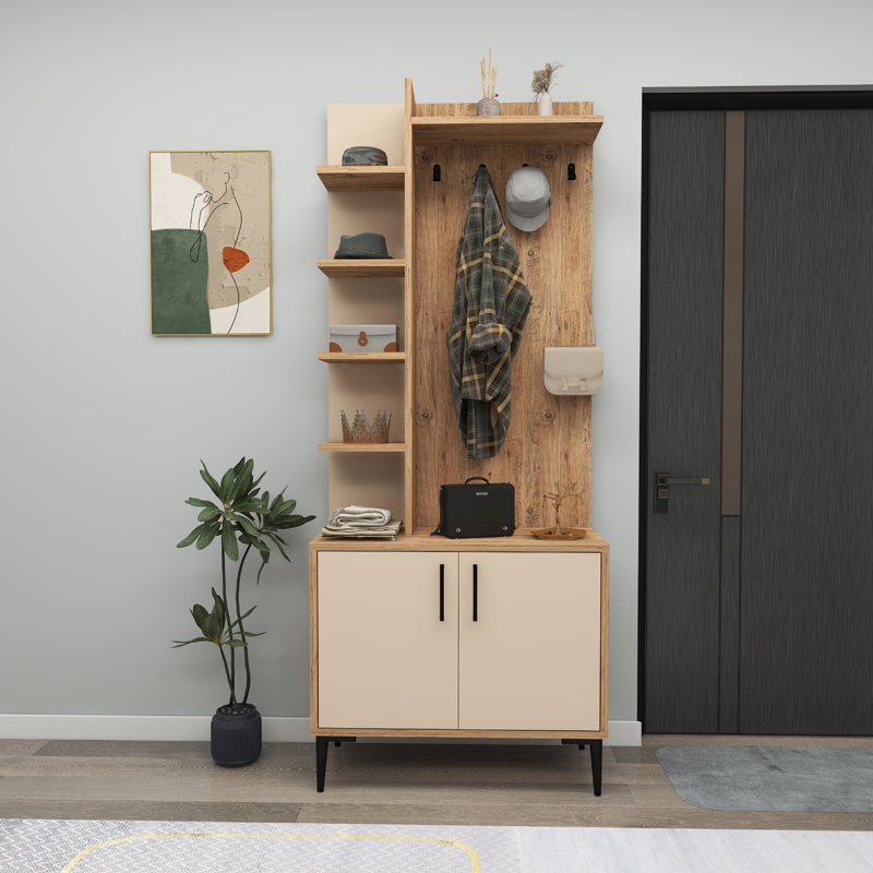 Maddyson Hall Tree 74.4cm Wide with Shoe Storage, Atlantic Pine/Beige