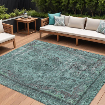 Tapis intérieur / extérieur lavable 10 pi x 14 pi bleu sarcelle et turquoise