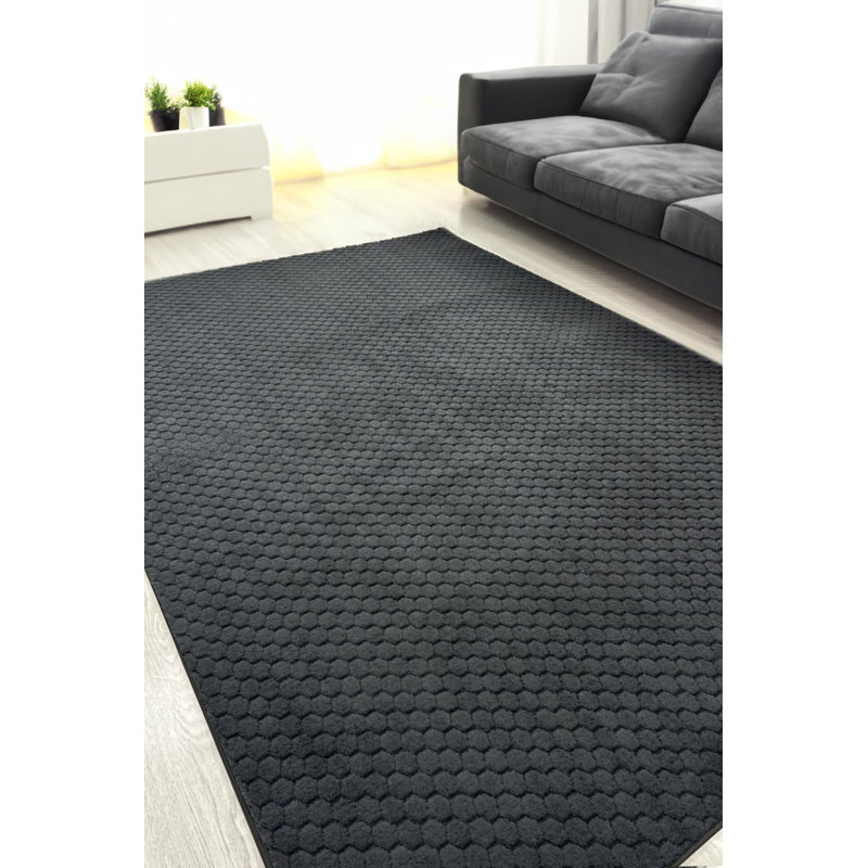 Cheza Black Geometric Machine Made Cotton Polyester Non-Slip Area Rug, Tapis de couloir 5 pi 3 po x 14 pi 9 po