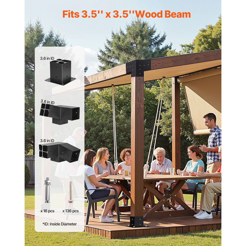 Ensemble de supports pour pergola avec supports inclinés à 3 voies 3,5 x 3,5