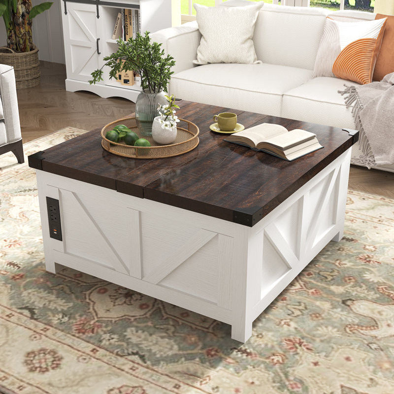 Vardell Single Coffee Table, Brown/White, 18.8" H x 40" W x 40" D