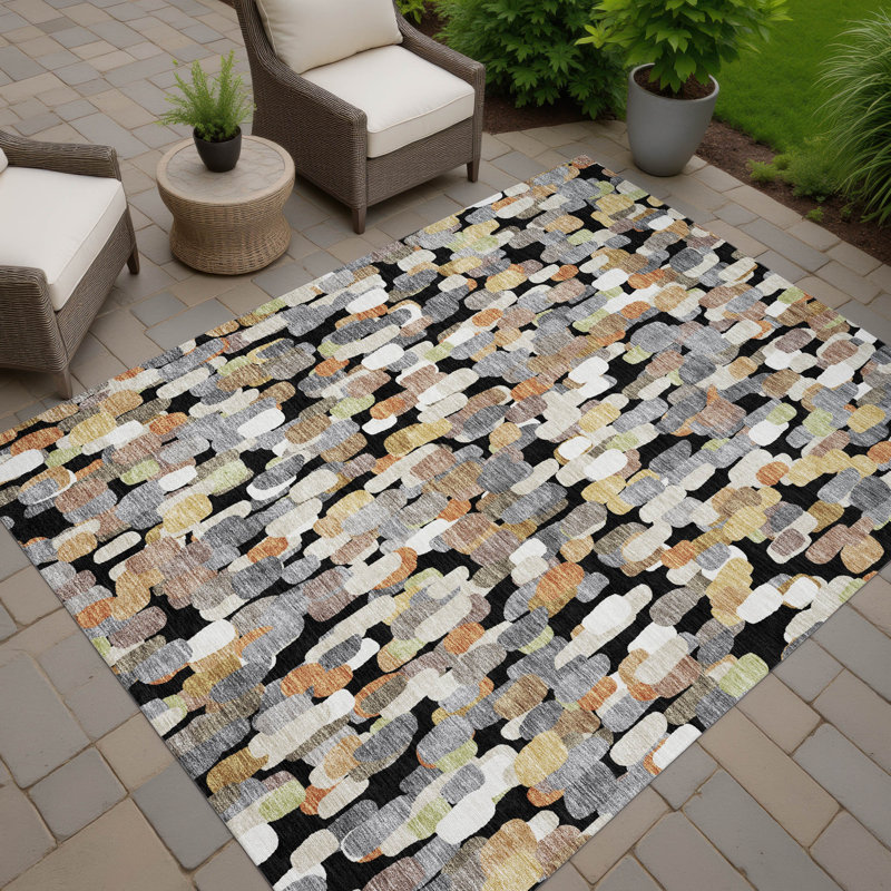 Machine Washable Indoor/Outdoor Chantille ACN2451 Casual Rug, 3' x 5', Black