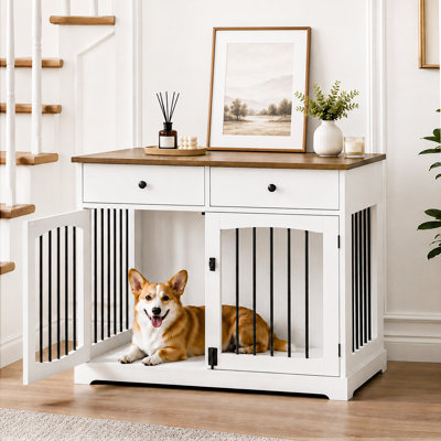 40" Farmhouse Dog Crate Furniture, Heavy Duty Dog Crate for Medium Large Dogs