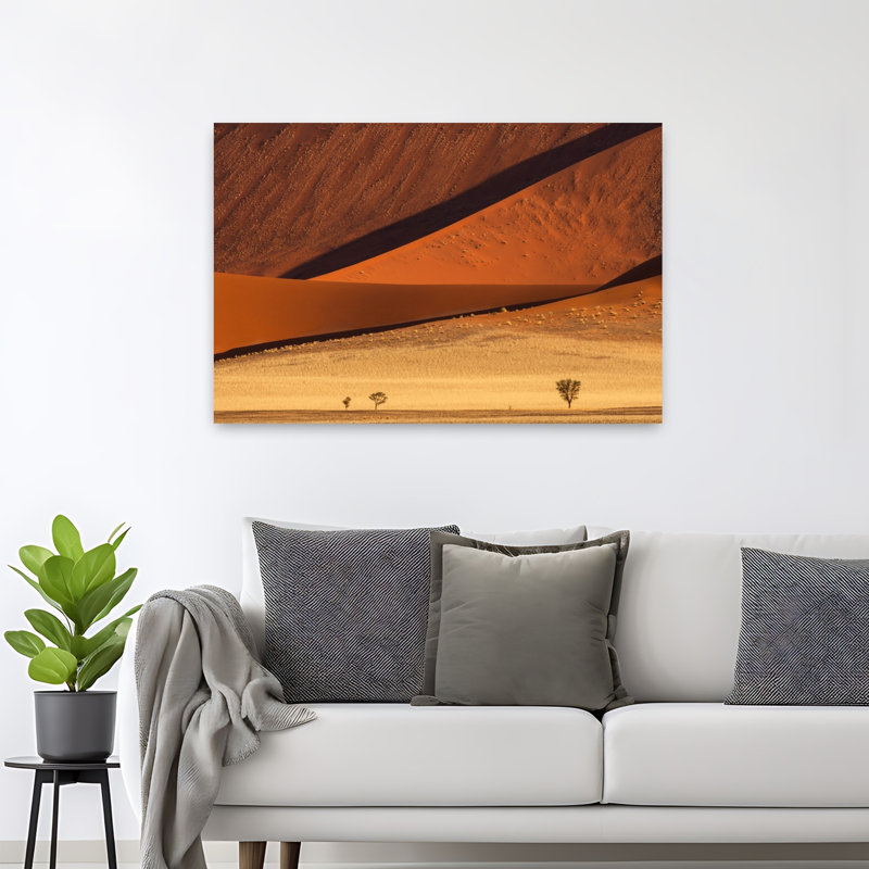 «Golden Dunes and Desert Shadows», impression d'art mural abstrait paysage serein minimaliste, 32" H x 48" W