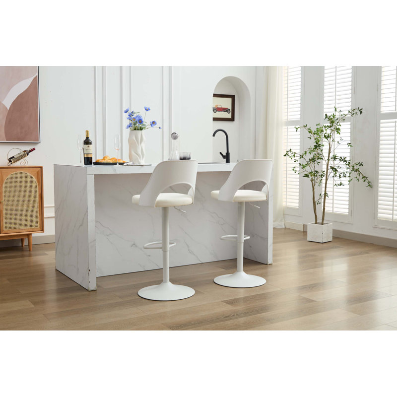 Bar Stools Set of 2 Modern BrownPU Counter Height Barstool, High Padded Swivel Adjustable Barstools with Back for Bar Counter and Kitchen Island