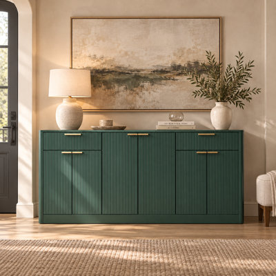 67 Inch Fluted Buffet Sideboard with 6 Doors 2 Drawers and Adjustable Storage