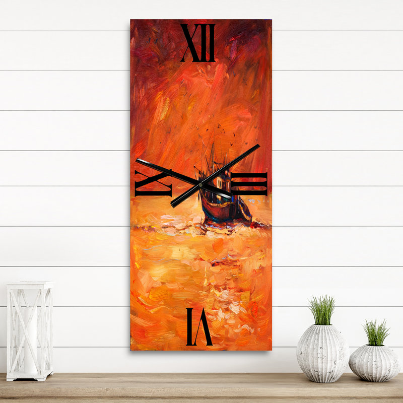 Horloge murale bateau de pêche pendant la soirée, Grand