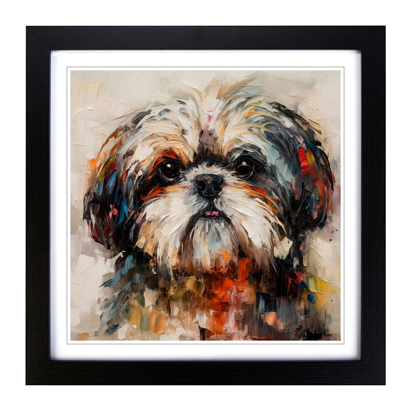 Shih Tzu Palette Knife Painting - Framed Print, Black