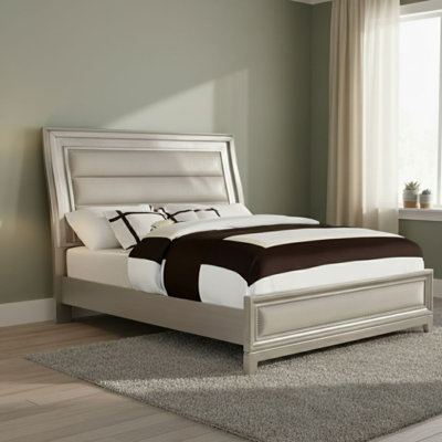 Silynne Silver Wood Frame California King Panel Bed