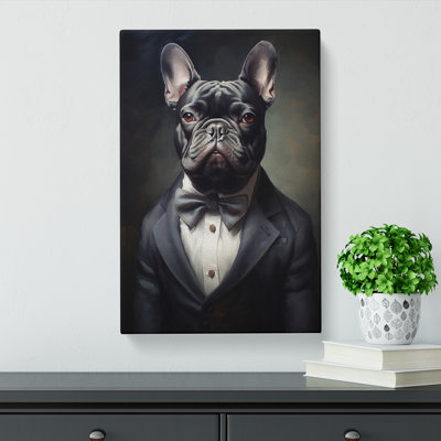French Bulldog in a Suit Painting No.2 - Wrapped Canvas