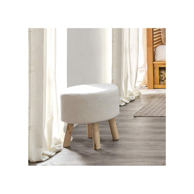 Ensemble de repose-pieds contemporain 2 pièces, revêtement blanc / naturel et pieds en bois inclinés