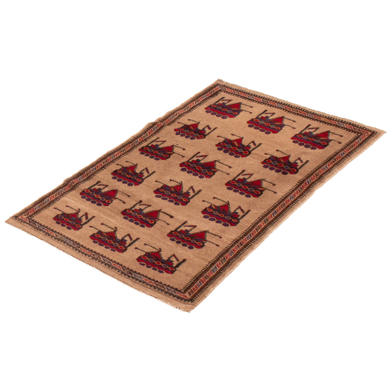 Tapis brun clair en laine noué à la main de conception unique 2 pi 10 po x 4 pi 11 po Zetzaf