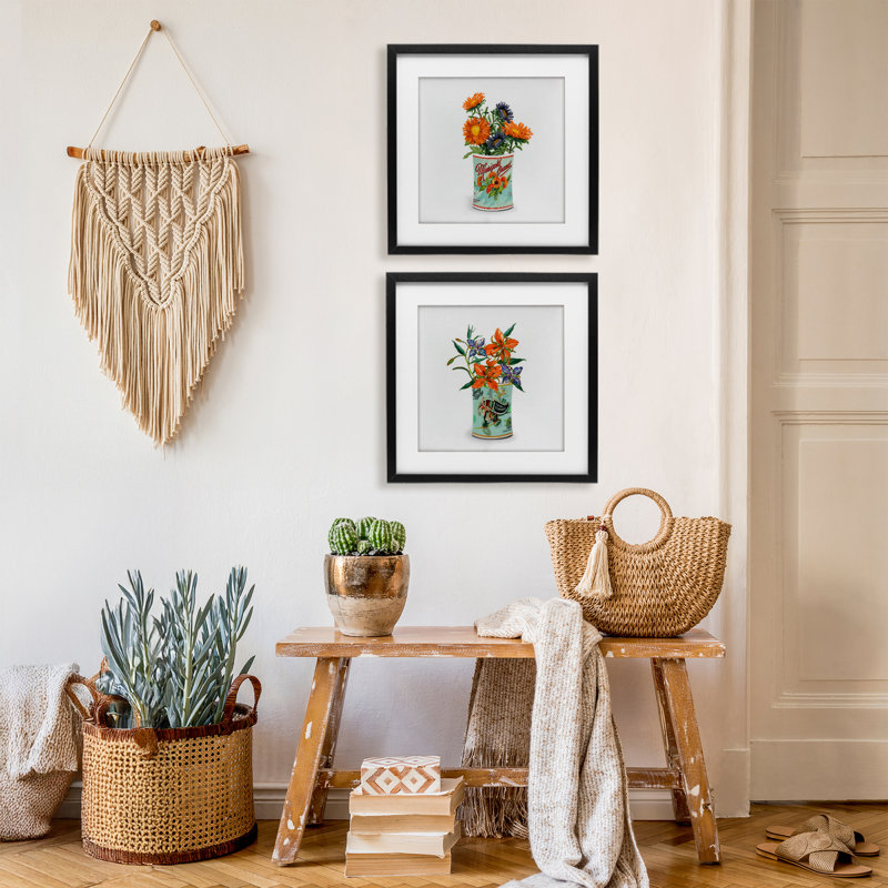 «Nostalgic Marigold & Lily Bouquets», ensemble de 2 impressions encadrées sous verre, design par Val Rhodes, 13 x 13
