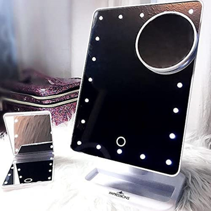 Touch XL and Touchup LED Makeup Mirror Bundle, 5X Magnifying Tabletop Lighted Vanity Mirrors Set, Black