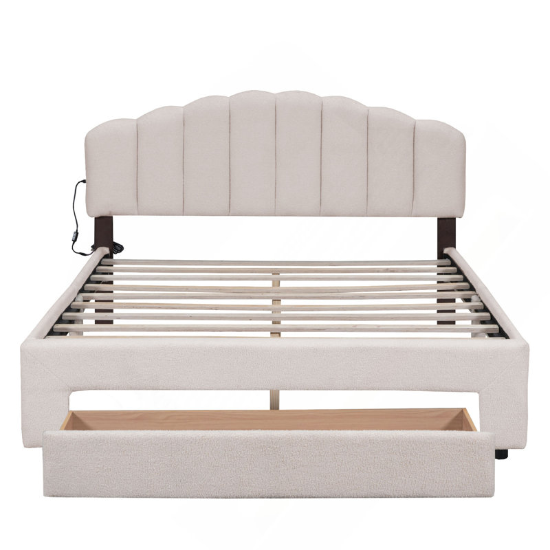 Lit plateforme tapissier avec tiroir Teddy