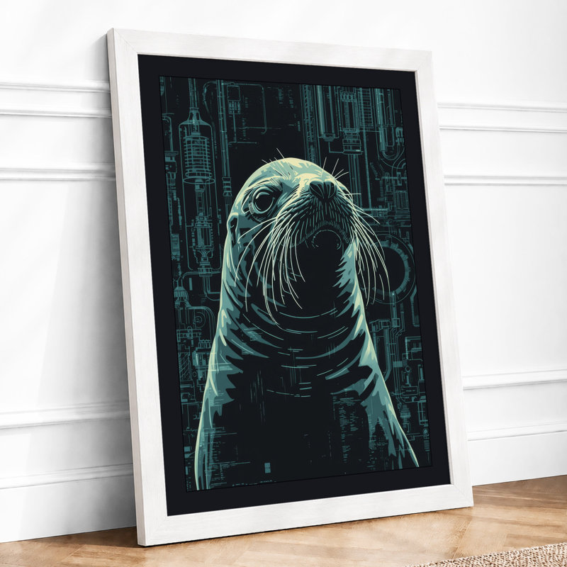 Seal in Circuits Modern - Framed Print, A3 - 42.0 x 29.7 cm, White