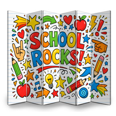 6 panneaux paravents pliables pour la salle de classe Royal coloré école roches étoiles pommes crayons toile écran séparateur de pièce autoportant protecteur cloison d'intimité