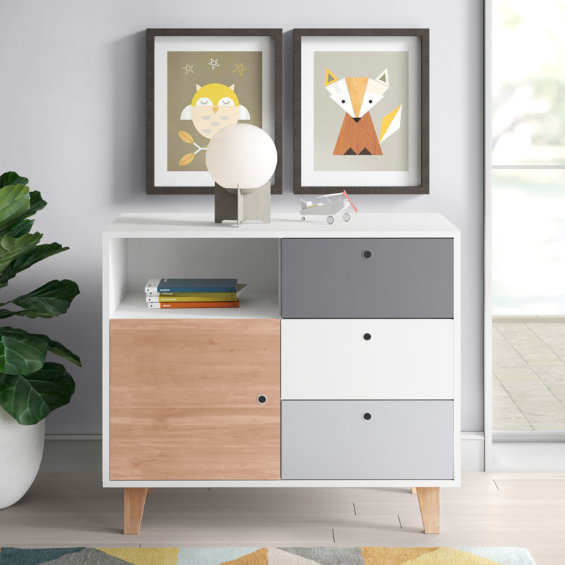 Aleana 3 Drawer Combi Chest, Oak/White/Grey