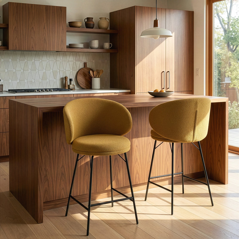 Tabouret de bar et de comptoir Lemonica Boucle, Brun, Tabouret de comptoir (siège d'une hauteur de 26 p